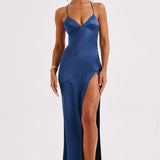 Amara – Rochie de Damă Maxi Satin Elegantă cu Fisură