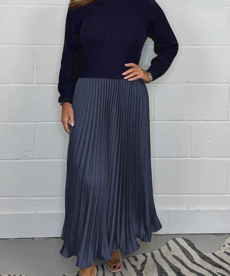 Clara – Set de Damă Elegant cu Pulover și Fustă Plisată Midi