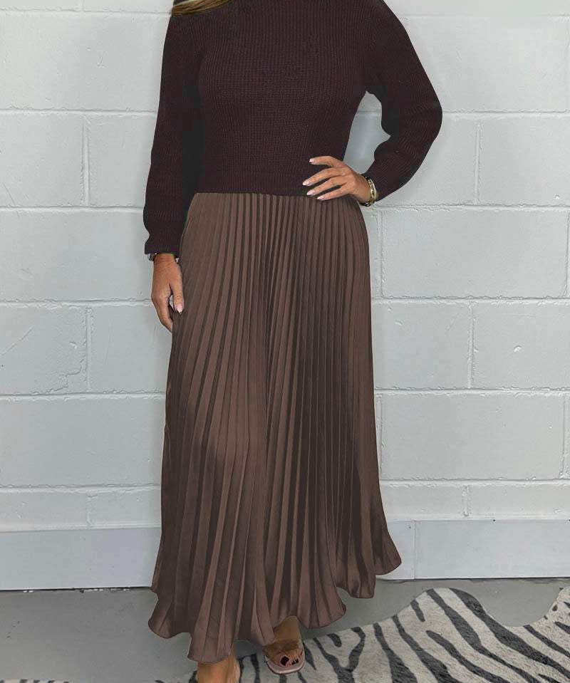 Clara – Set de Damă Elegant cu Pulover și Fustă Plisată Midi