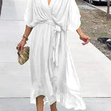 Aurora – Rochie Midi Damă din Chiffon, Stil Înfașurat, Vară