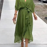 Aurora – Rochie Midi Damă din Chiffon, Stil Înfașurat, Vară