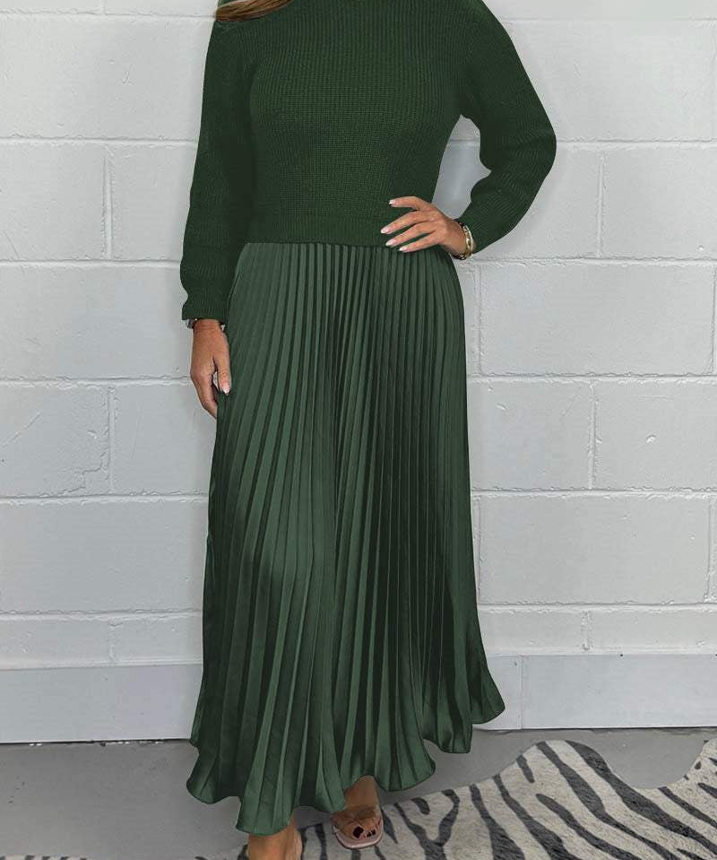 Clara – Set de Damă Elegant cu Pulover și Fustă Plisată Midi