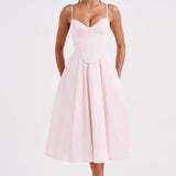 Grace – Rochie Midi Corset Elegantă Roz Blush