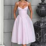 Grace – Rochie Midi Corset Elegantă Roz Blush