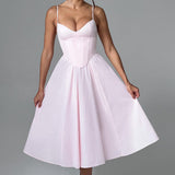 Grace – Rochie Midi Corset Elegantă Roz Blush