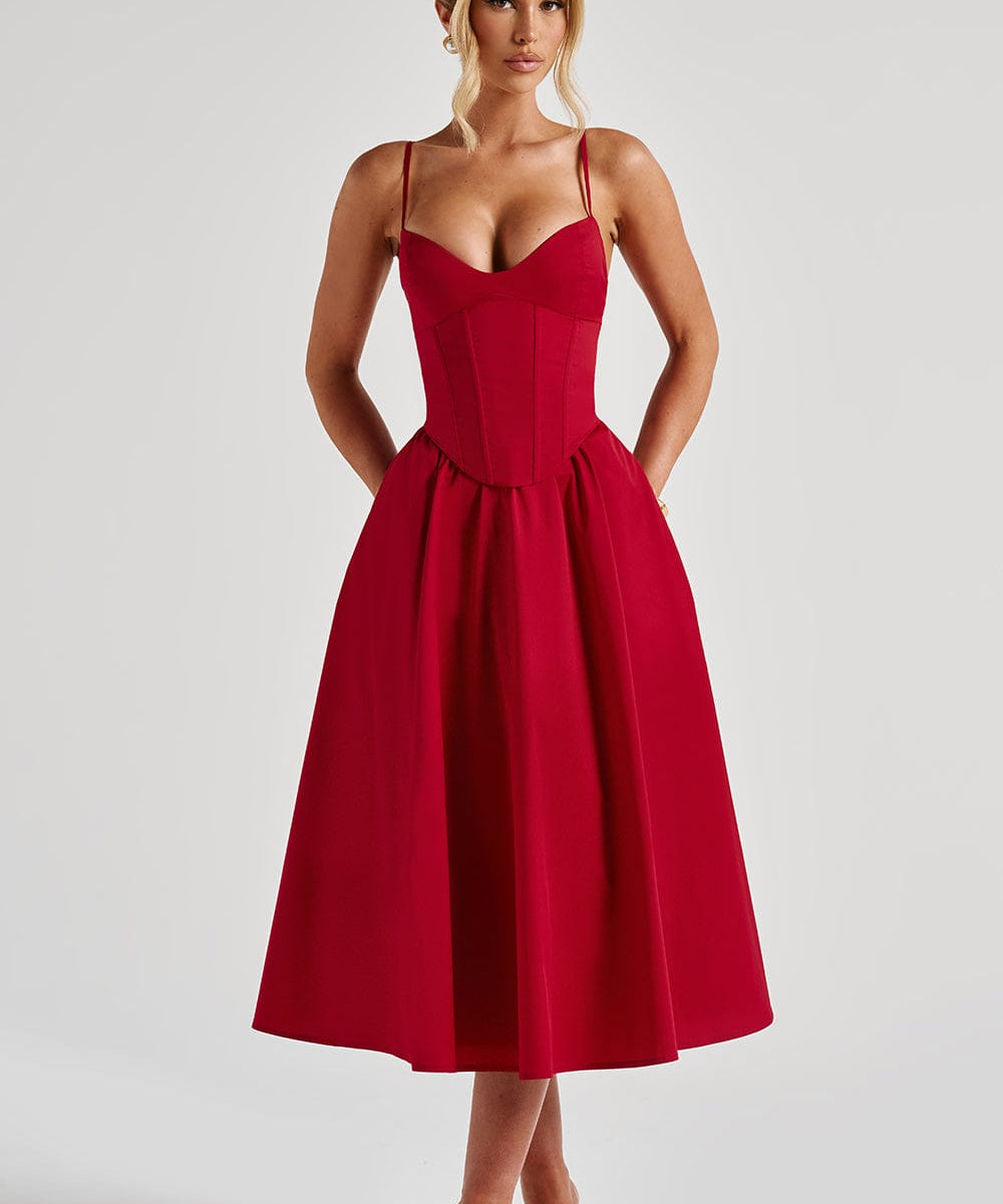 Grace – Rochie Midi Corset Elegantă Roz Blush