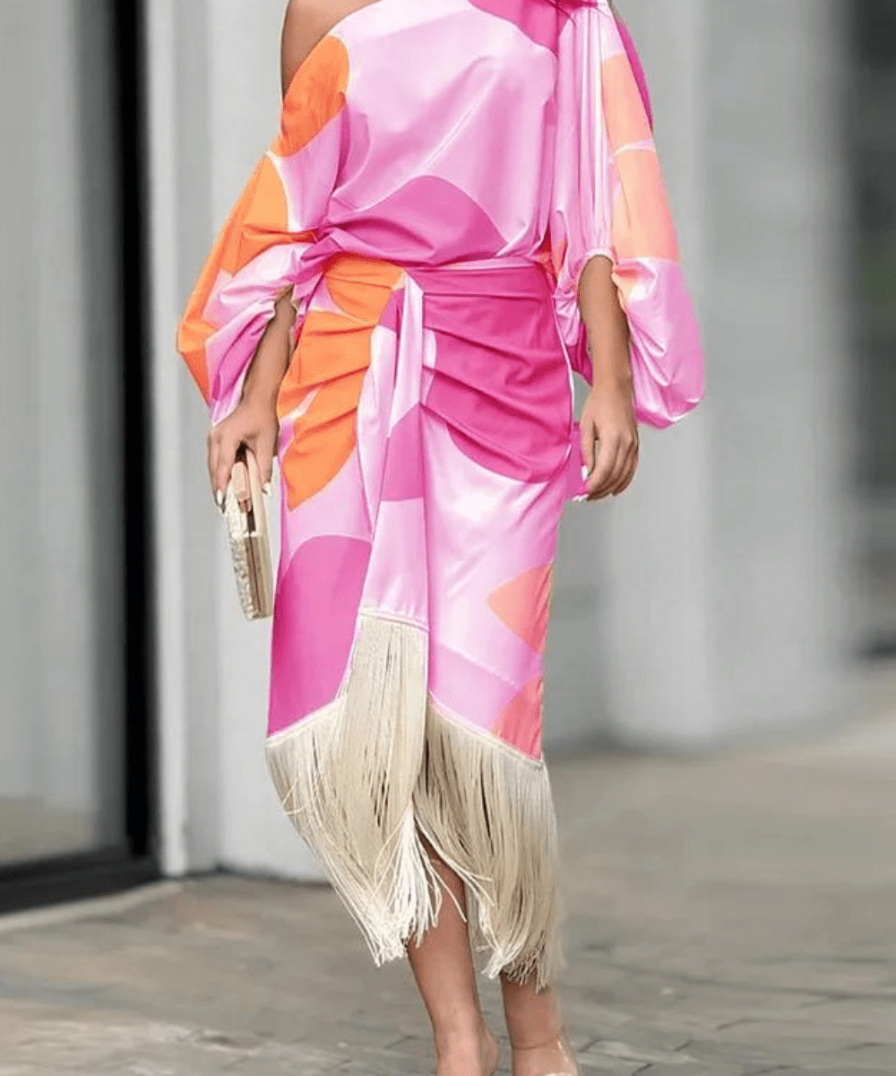 Talia – Rochie de Damă Satinată Elegantă cu Volane Asimetrice