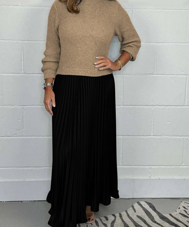 Clara – Set de Damă Elegant cu Pulover și Fustă Plisată Midi