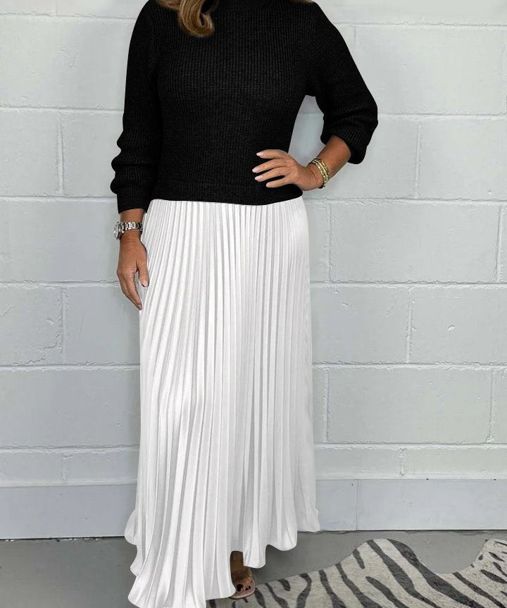 Clara – Set de Damă Elegant cu Pulover și Fustă Plisată Midi