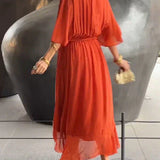 Aurora – Rochie Midi Damă din Chiffon, Stil Înfașurat, Vară