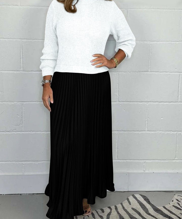 Clara – Set de Damă Elegant cu Pulover și Fustă Plisată Midi