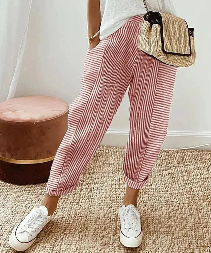 Celia | Pantaloni din Bumbac Rayat Clasic