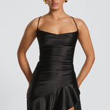 Seraphine – Rochie Maxi Damă Elegantă cu Tiv High-Low și Fanta