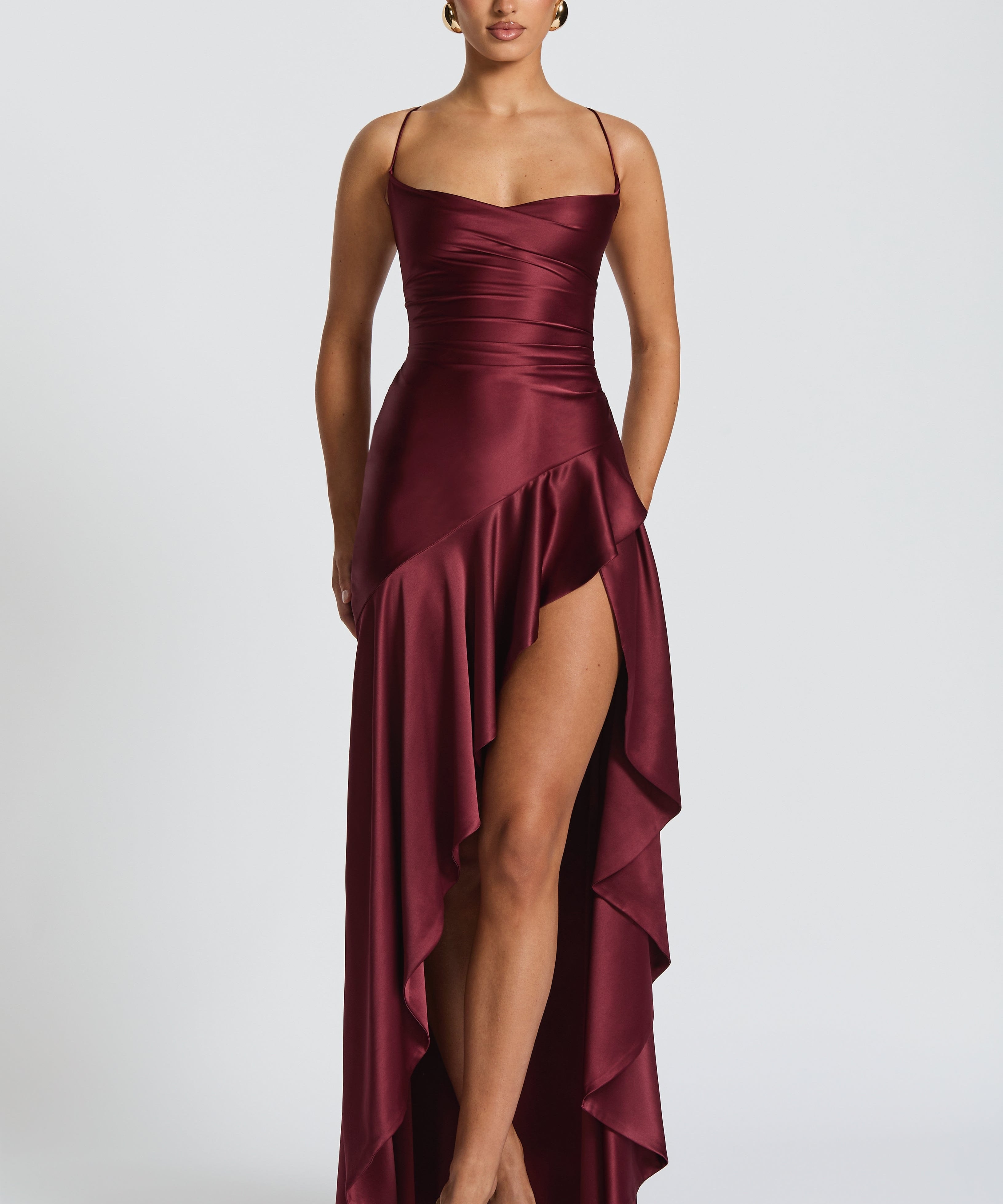 Seraphine – Rochie Maxi Damă Elegantă cu Tiv High-Low și Fanta