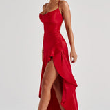 Seraphine – Rochie Maxi Damă Elegantă cu Tiv High-Low și Fanta