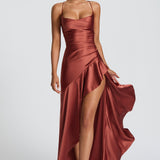 Seraphine – Rochie Maxi Damă Elegantă cu Tiv High-Low și Fanta