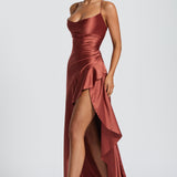 Seraphine – Rochie Maxi Damă Elegantă cu Tiv High-Low și Fanta