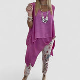 Ora - Set pentru femei format din două piese: Top fără mâneci și pantaloni imprimeu