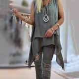 Ora - Set pentru femei format din două piese: Top fără mâneci și pantaloni imprimeu