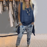 Ora - Set pentru femei format din două piese: Top fără mâneci și pantaloni imprimeu